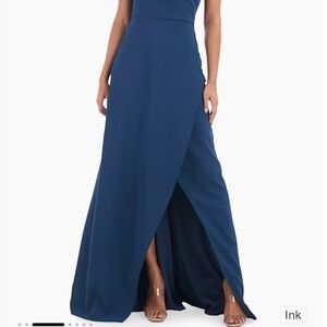Kay Unger One Shoulder Blue Maxi Wrap Dress